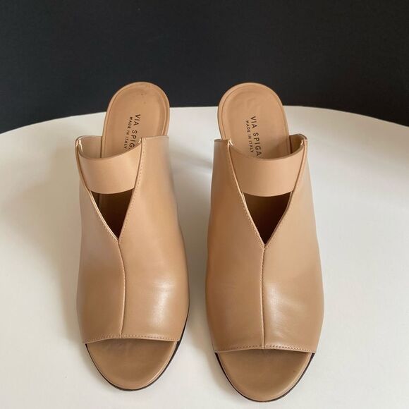 Via Spiga Leather Tan Slip on high heels, open toes sandals 6.5M - Picture 4 of 8